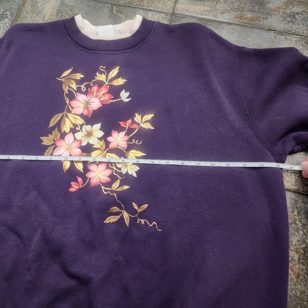 Vintage 90s Day Breeze Women's XL Gold Flower Double Collar Crewneck Sweatshirt - Picture 7 of 8